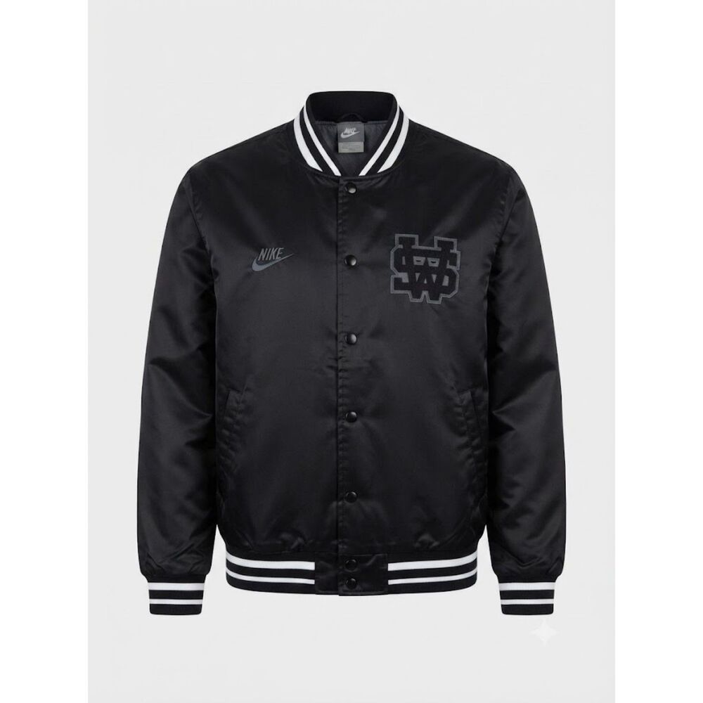 Nike Beaverton Oregon Black Bomber/Varsity Jacket with White Striped Trim Size L